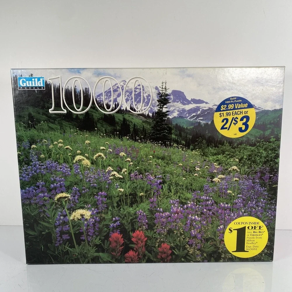 VTG Sealed Hasbro Guild Puzzle 1000 Piece Mt. Rainer National Park Floral Mounta